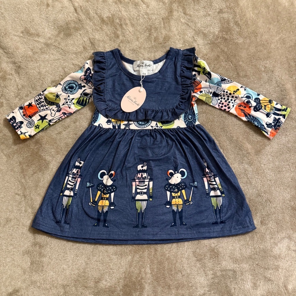 Marie Nicole Clothing Girls Nutcracker Mouse King Ruffle Dress Navy Blue XXS NWT